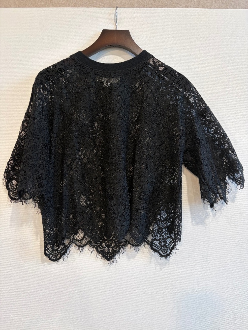 Jonathan Simkhai Black Sheer Lace Combo Top Scalloped Blouse
